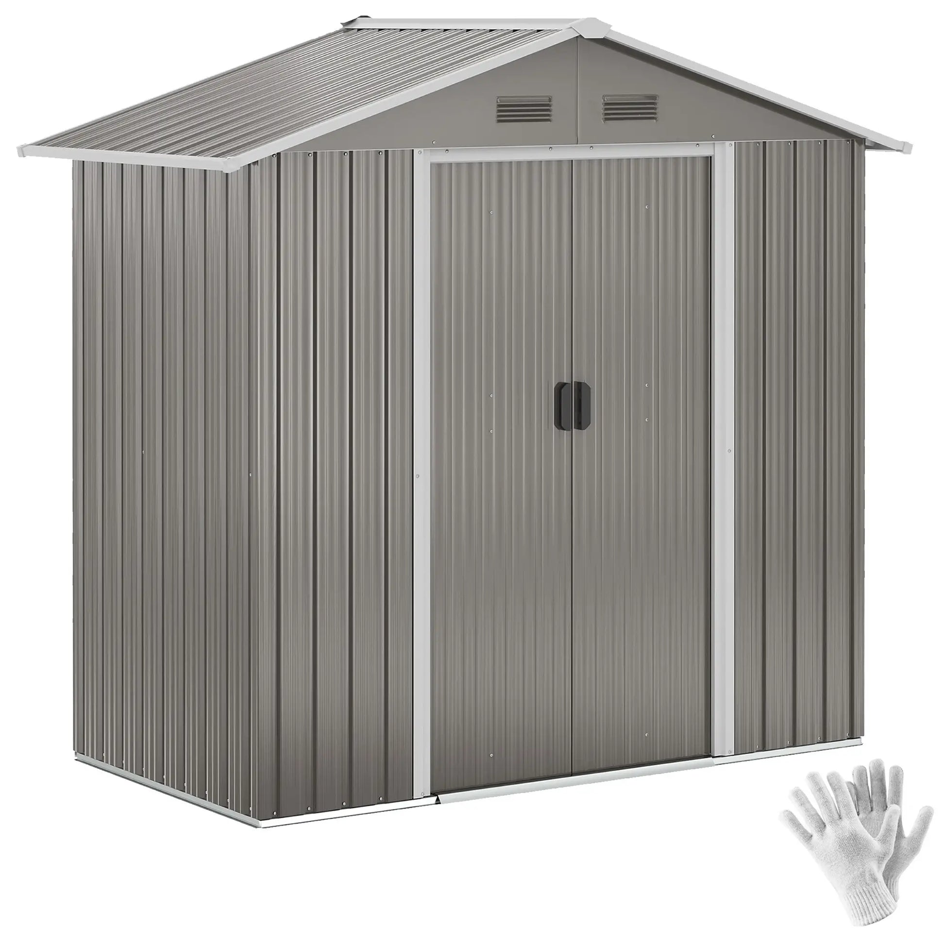 6.5x3.5ft Metal Garden Shed, Outdoor Tool Storage, Double Sliding Doors, Vents, Grey Sheds Grey at Gallery Canada