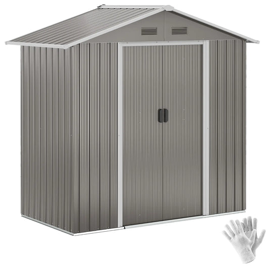 6.5x3.5ft Metal Garden Shed, Outdoor Tool Storage, Double Sliding Doors, Vents, Grey Sheds Grey at Gallery Canada