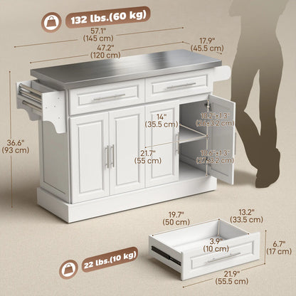 Rolling Kitchen Island with Storage, Stainless Steel Top, Drawers, Cabinets Kitchen Islands & Kitchen Carts at Gallery Canada