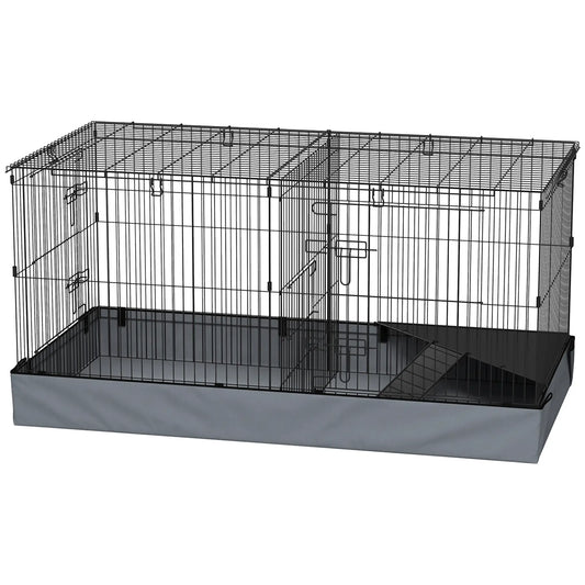 Guinea Pig Cage, Removable Top, 2 Areas, Waterproof Liner, Ramp, Perch Houses & Habitats Black, Grey at Gallery Canada