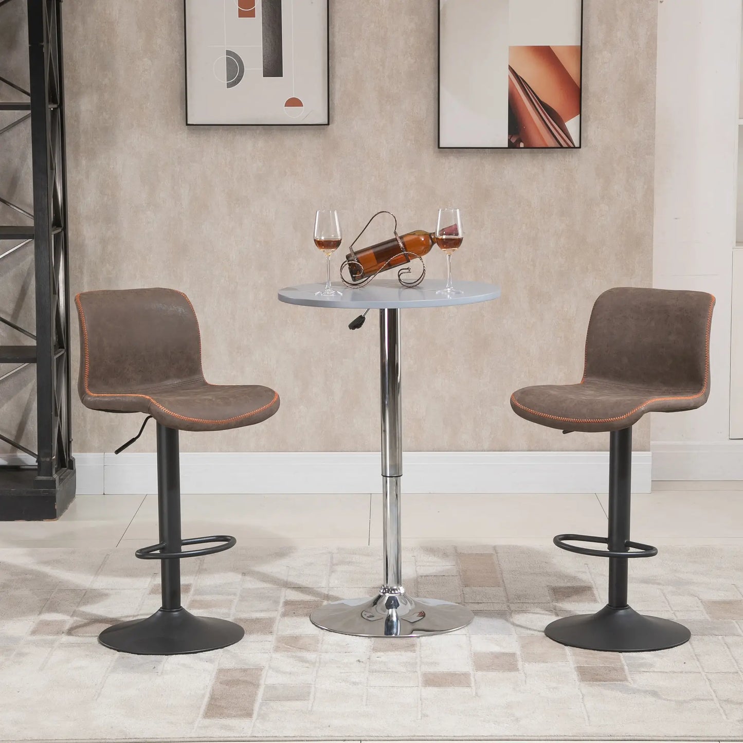 Swivel Bar Stools Set of 2, Adjustable Height, PU Leather, Brown Bar Stools at Gallery Canada