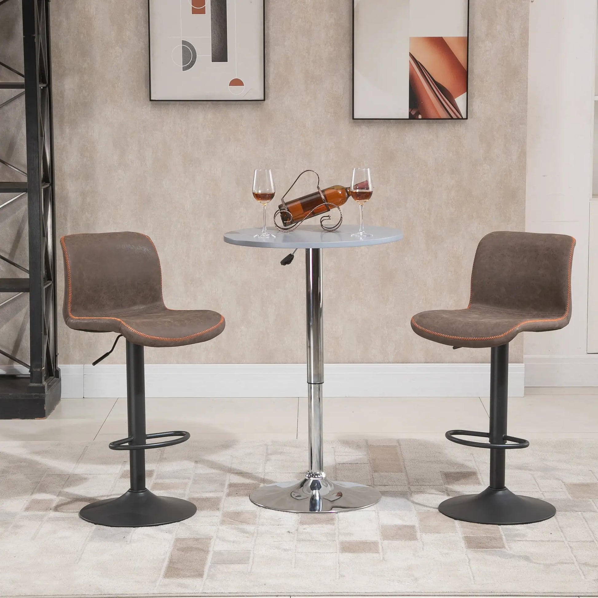 Swivel Bar Stools Set of 2, Adjustable Height, PU Leather, Brown Bar Stools at Gallery Canada