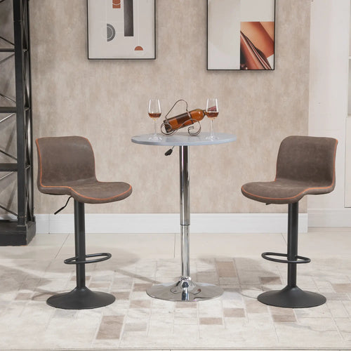 Swivel Bar Stools Set of 2, Adjustable Height, PU Leather, Brown