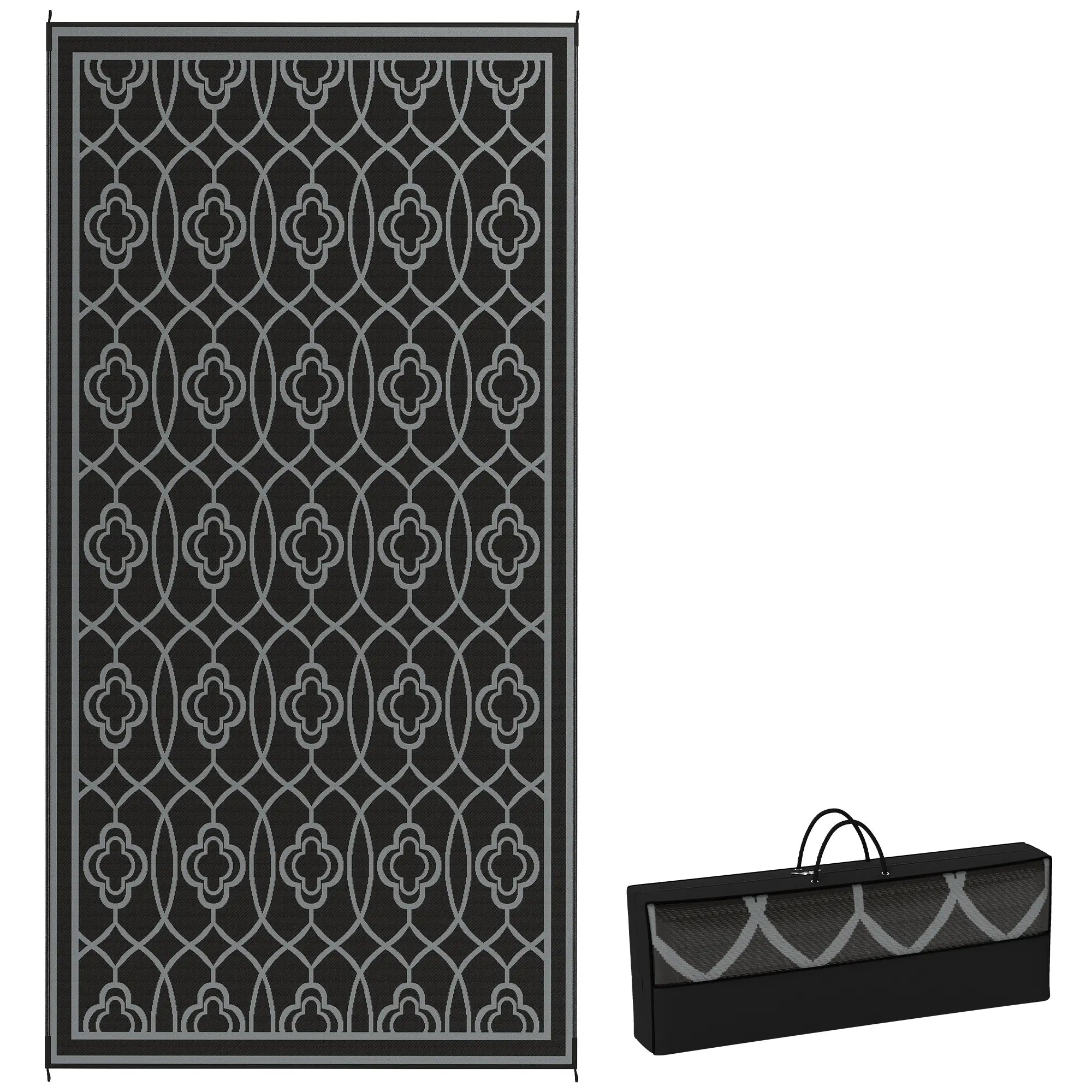 9' x 18' Outdoor RV Rug, Reversible Patio Floor Mat, Black and Grey Garden Decor at Gallery Canada