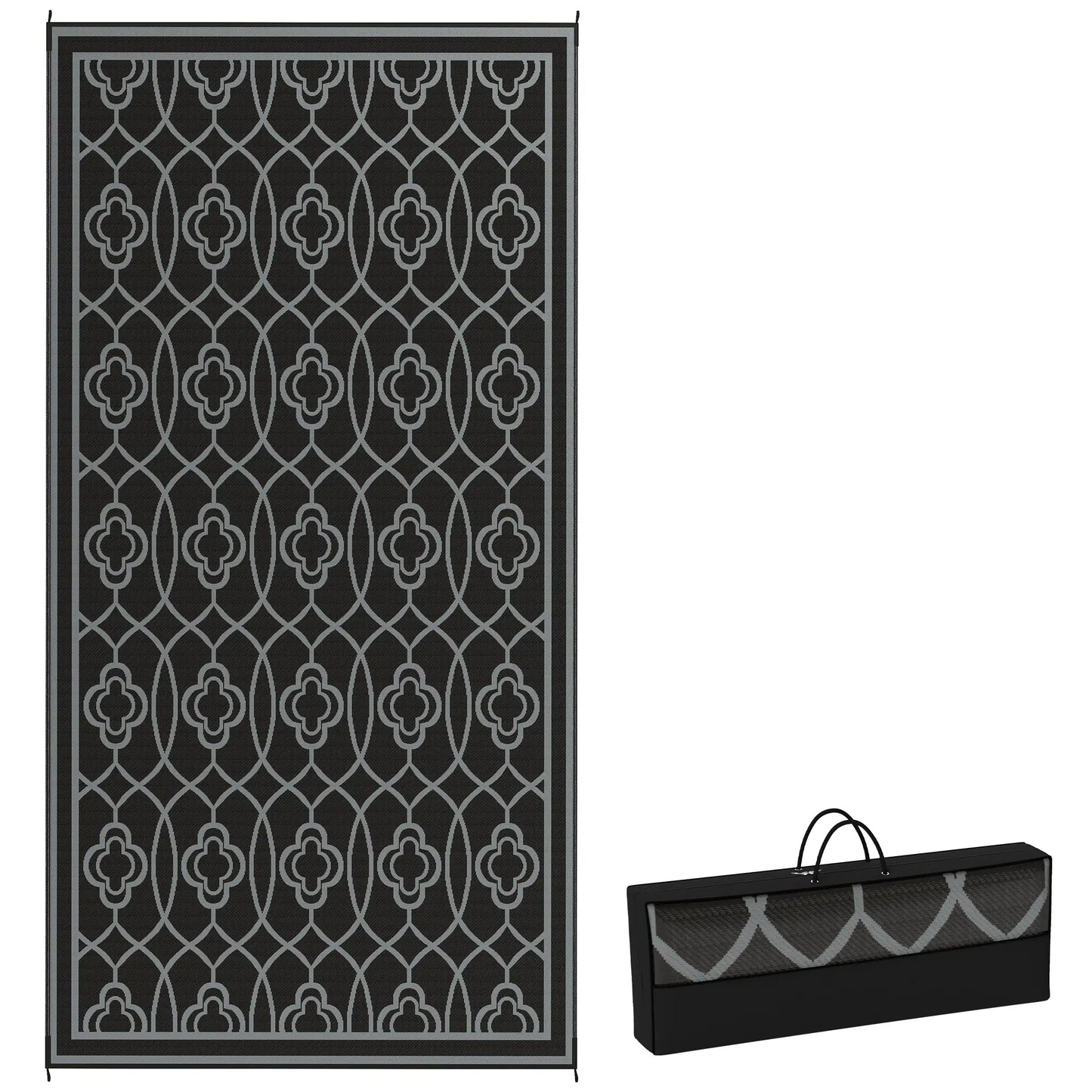 9' x 18' Outdoor RV Rug, Reversible Patio Floor Mat, Black and Grey Garden Decor at Gallery Canada