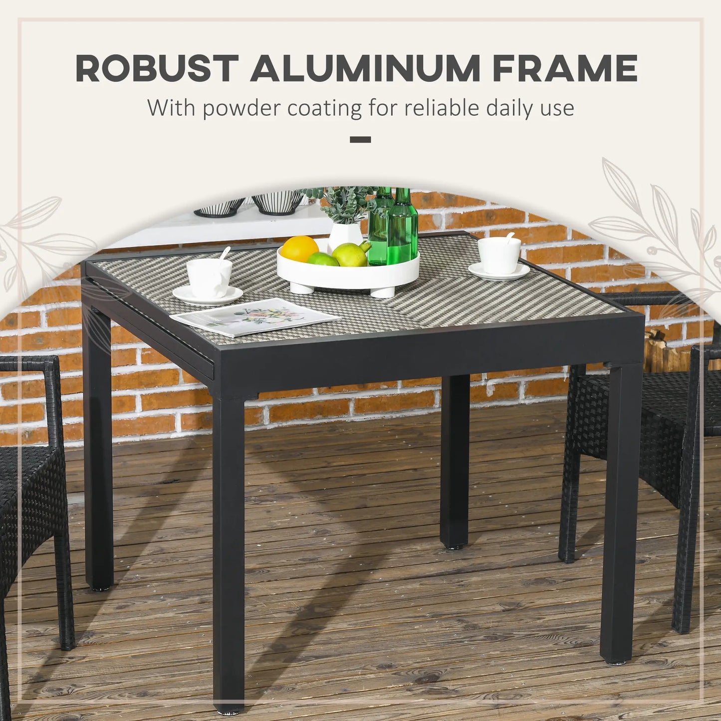 Extendable Rattan Dining Table, Aluminum Frame, 35.4"/70.9" x 35.4", Brown Patio Dinning Tables at Gallery Canada