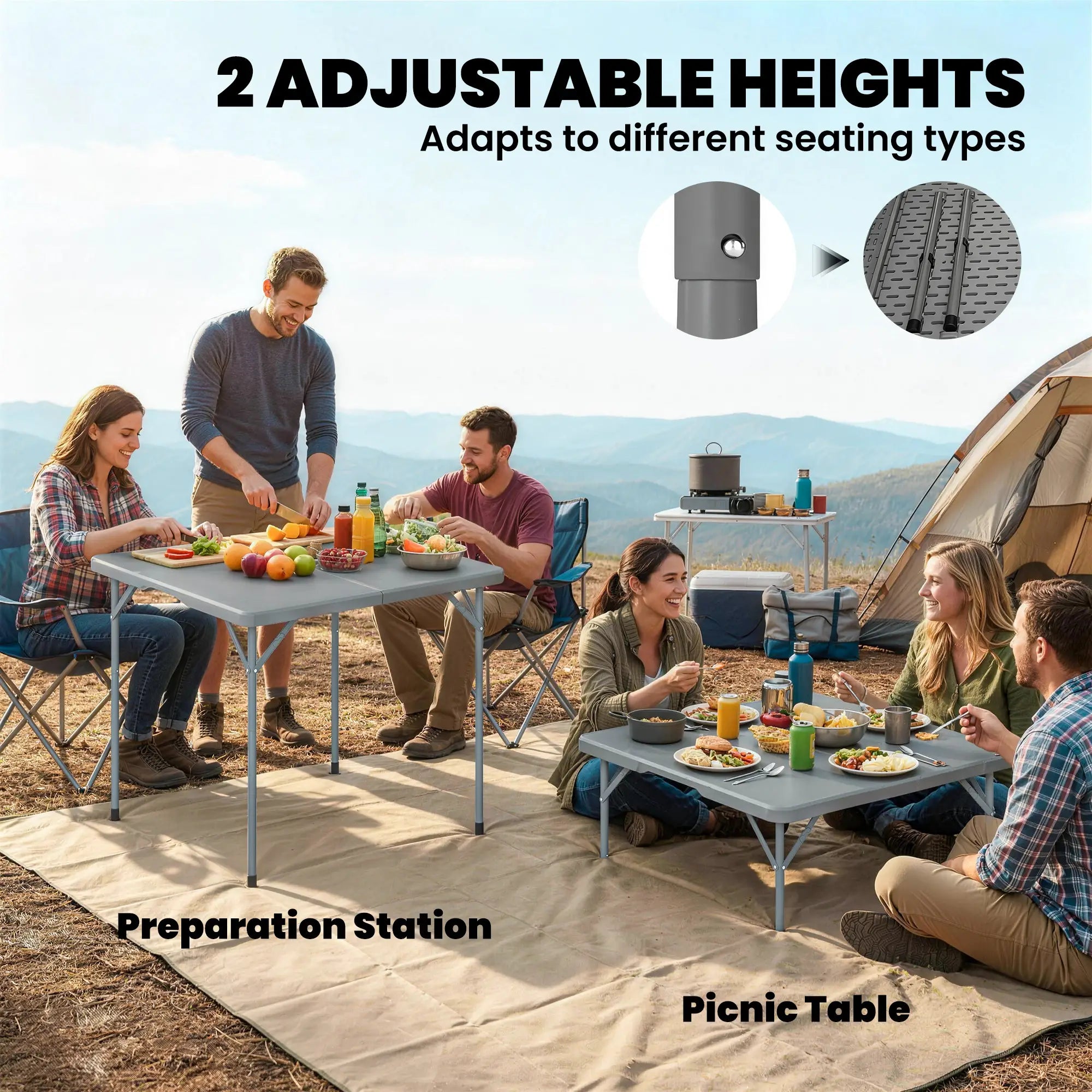 Folding Picnic Table, Heavy Duty Camping Table 34