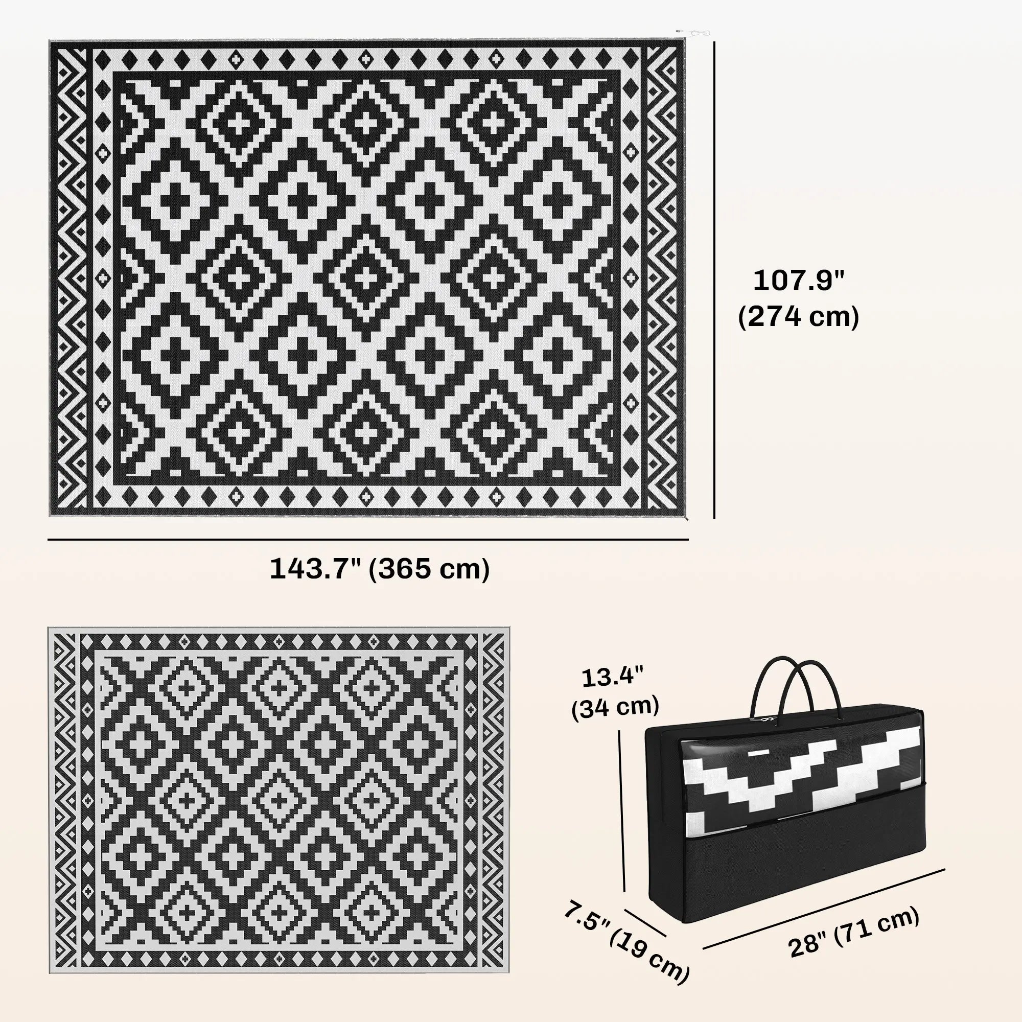 Reversible Plastic Straw Rug, LED Lights, 12' x 9' Outdoor Reversible Rugs at Gallery Canada