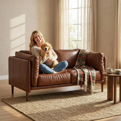 59" Loveseat Sofa, PU Leather 2 Seater with Wide Seat, Brown 2-Seater Sofas at Gallery Canada