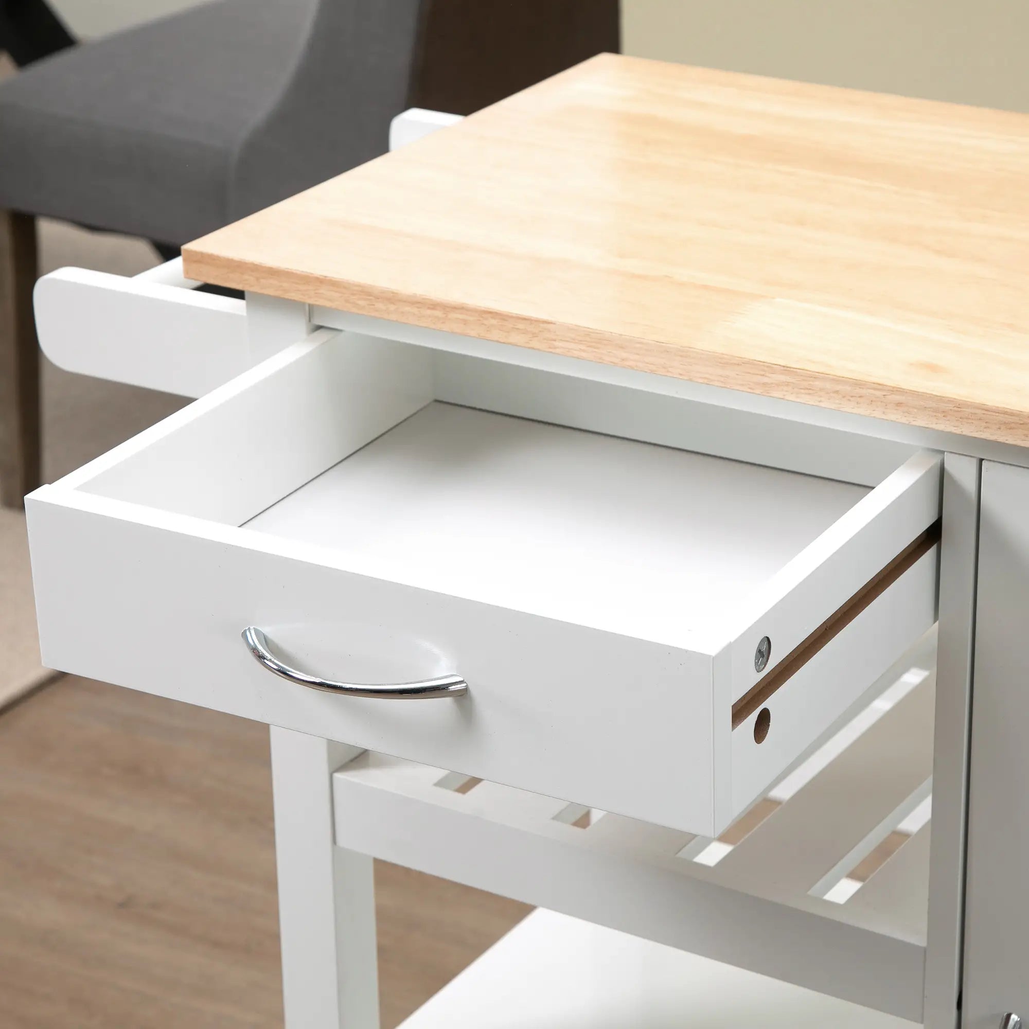 Kitchen Cart on Wheels, Embossed Door Panel, Storage Drawer, White Kitchen Islands & Kitchen Carts at Gallery Canada