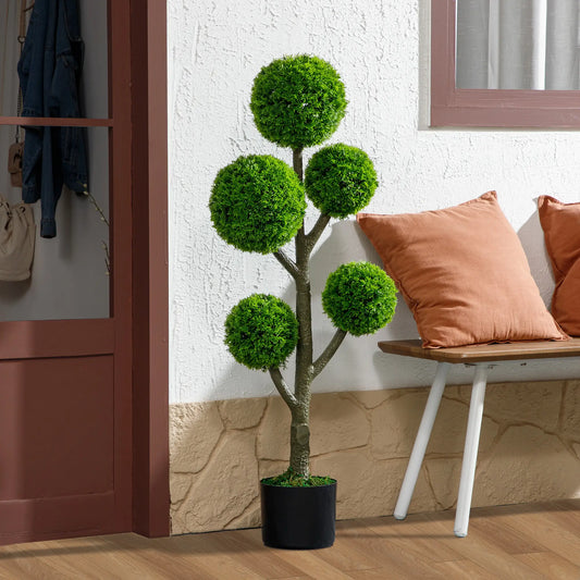 43.3" Artificial Ball Cypress Topiary Tree, Indoor Outdoor Plant In Pot, Green Artificial Trees Green at Gallery Canada