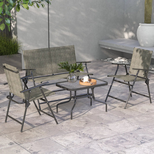 Outdoor 4-Piece Patio Set, 2 Foldable Armchairs, Loveseat, Glass Table, Brown Patio Furniture Sets Dark Grey, Mixed Brown at Gallery Canada