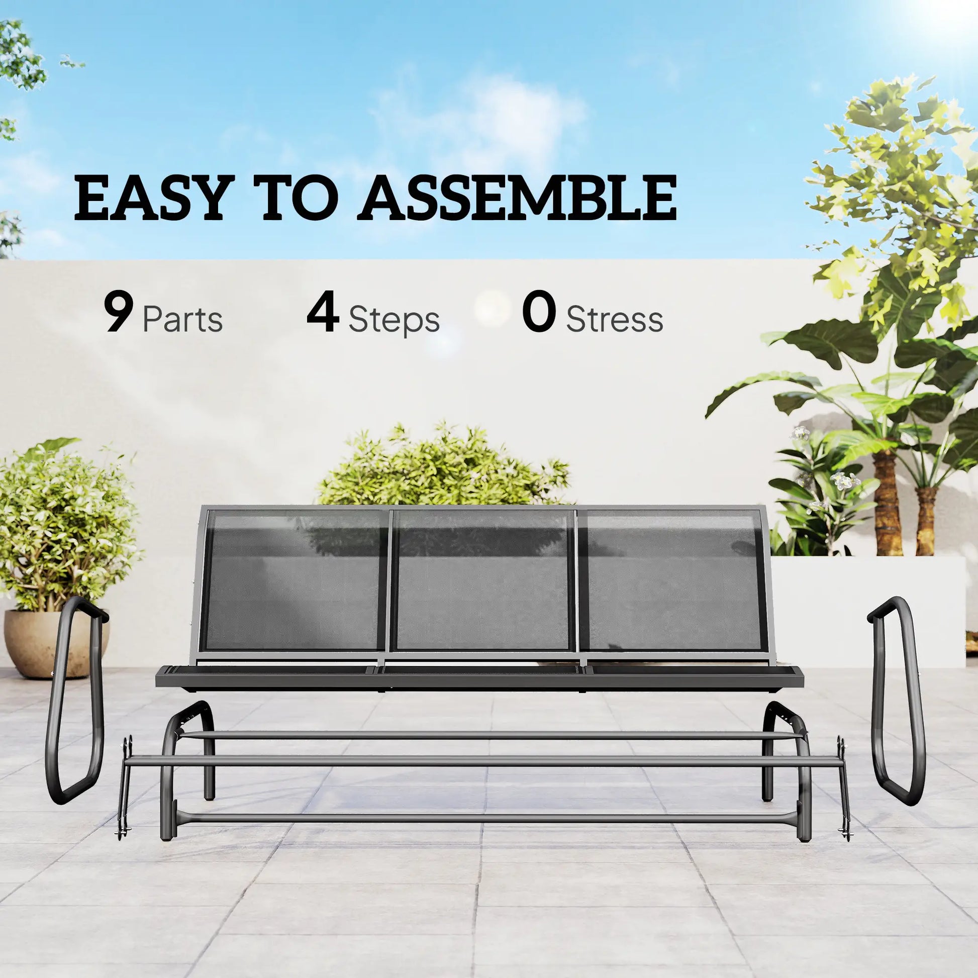 3-Seat Outdoor Glider Chair, Steel Frame, Sling Fabric Seat, Grey Outdoor Gliders at Gallery Canada