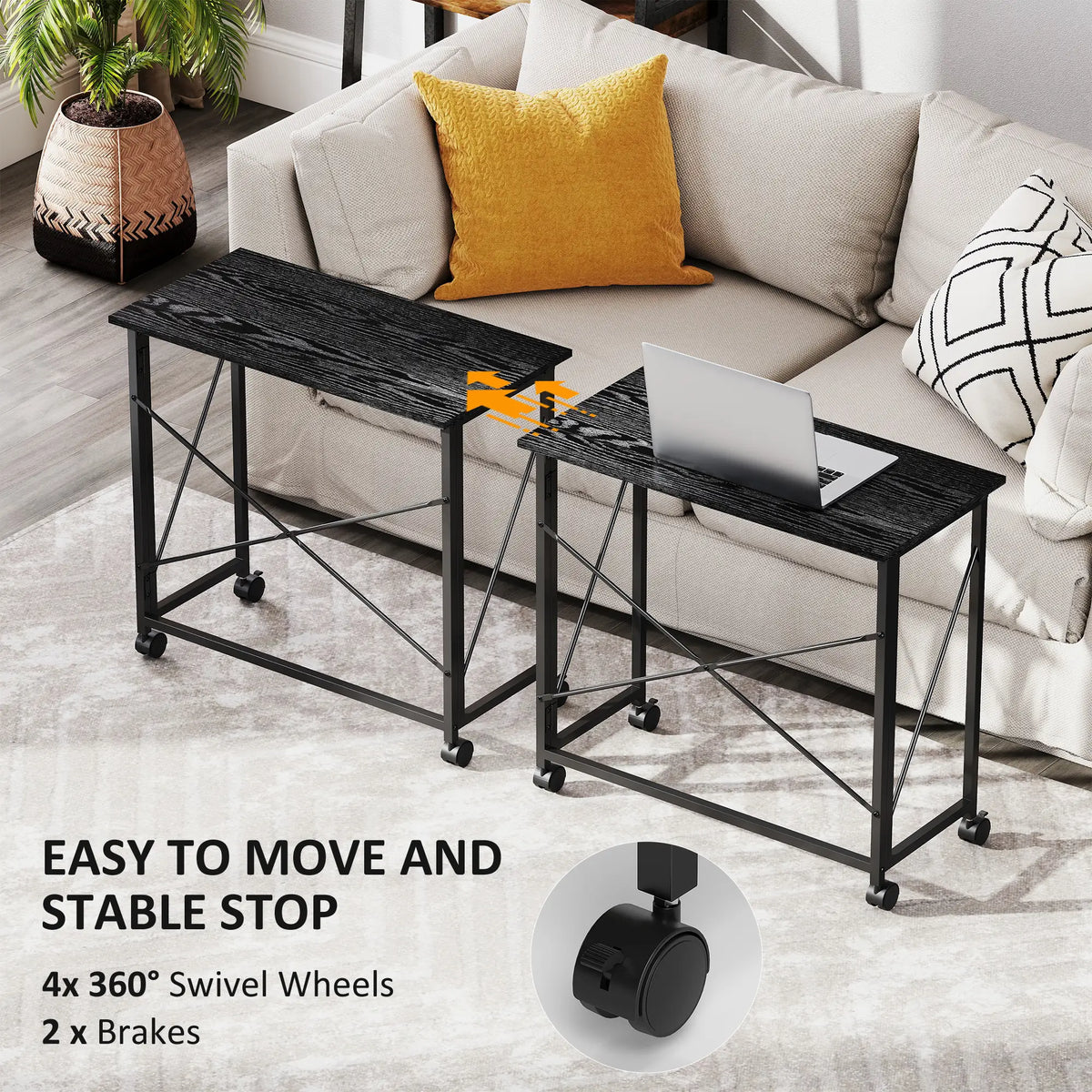 31.5" Folding Desk With Wheels, Black Wood Effect, Black Writing Desks at Gallery Canada