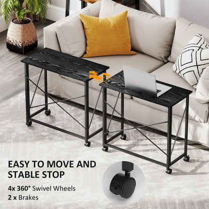 31.5" Folding Desk With Wheels, Black Wood Effect, Black Writing Desks at Gallery Canada