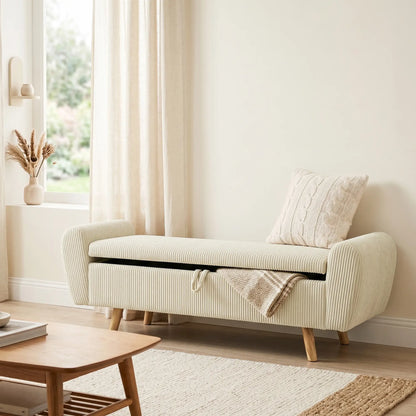 Corduroy Storage Ottoman Bench, 59", Beige