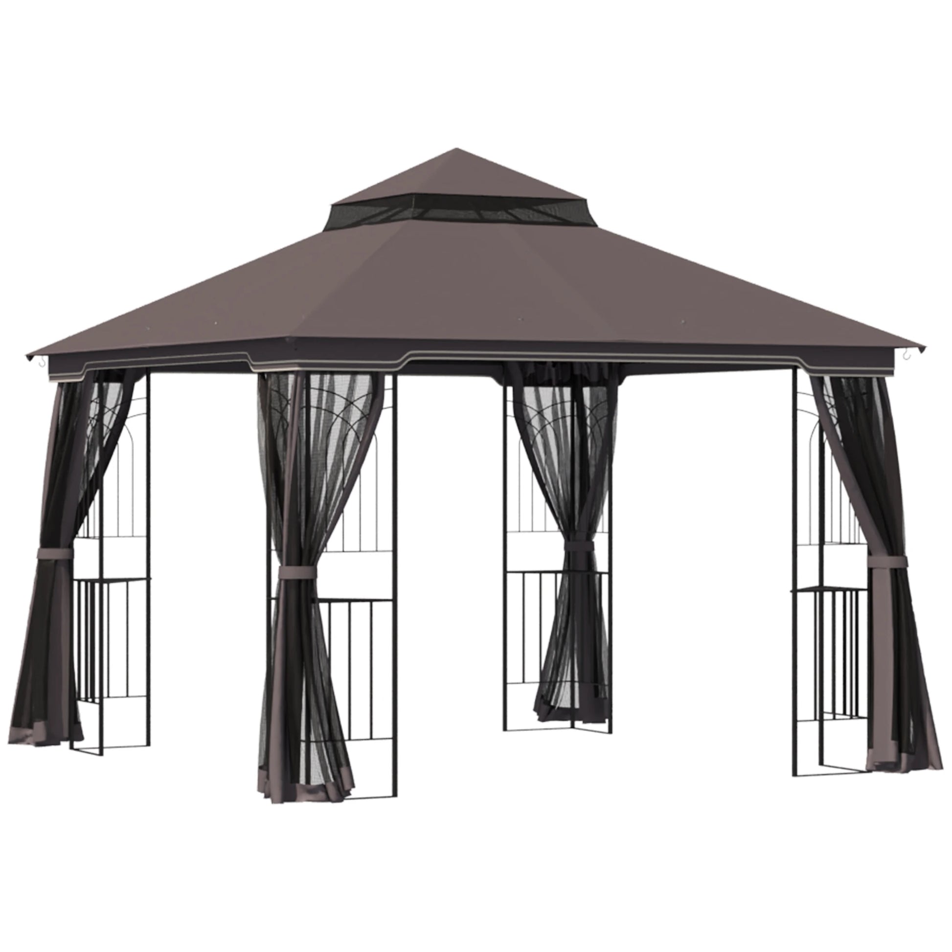 10'x10' Soft-Top Patio Gazebo, Double Tier Roof, Mesh Curtains Gazebos Coffee at Gallery Canada