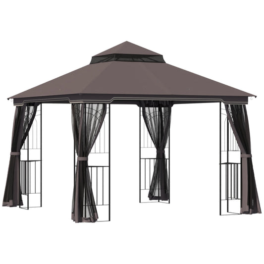 10'x10' Soft-Top Patio Gazebo, Double Tier Roof, Mesh Curtains Gazebos Coffee at Gallery Canada