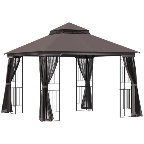 10'x10' Soft-Top Patio Gazebo, Double Tier Roof, Mesh Curtains
