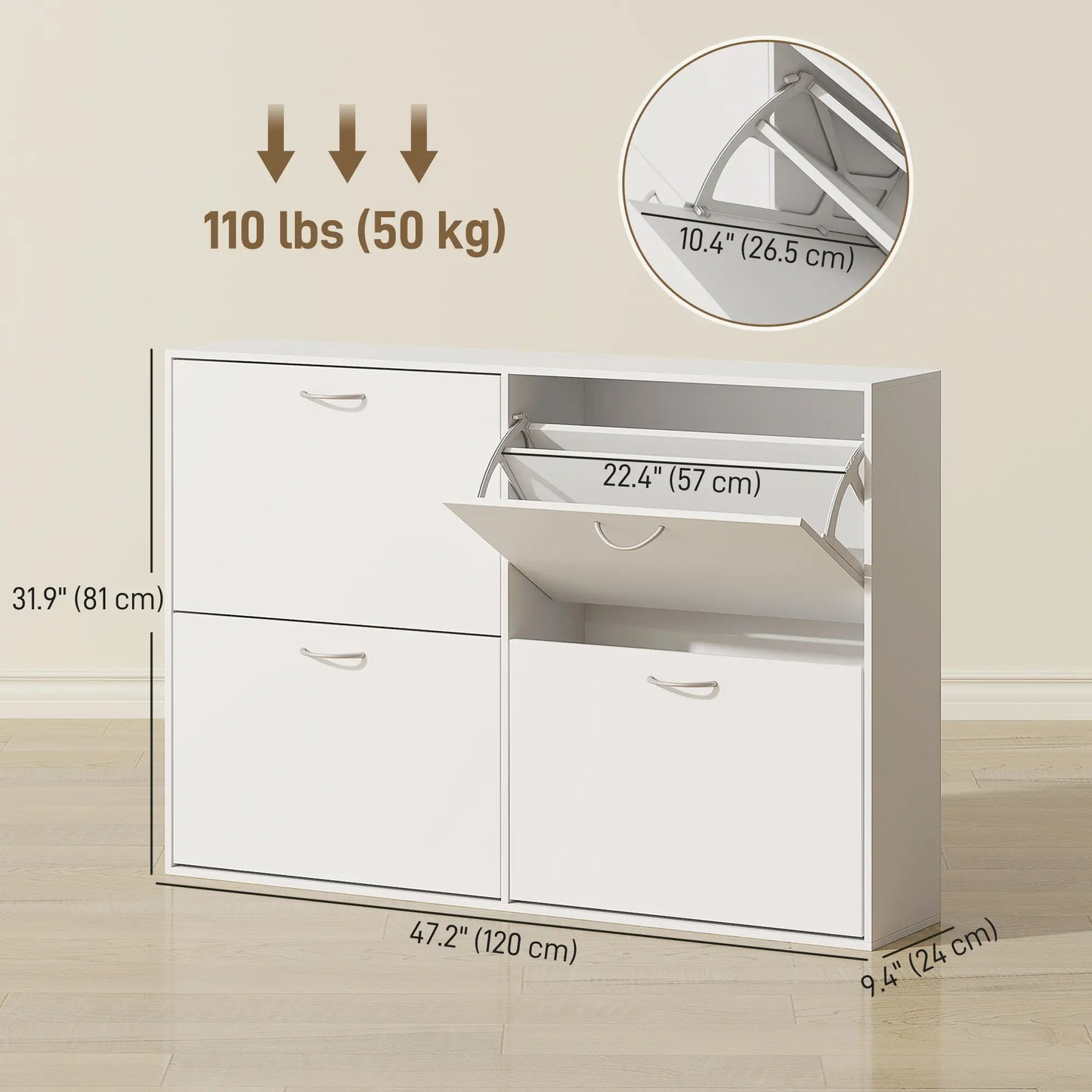 Flip Down Shoe Rack, Wooden Shelf, 4 Drawer Organizer, White Shoe Storage Cabinets & Racks at Gallery Canada