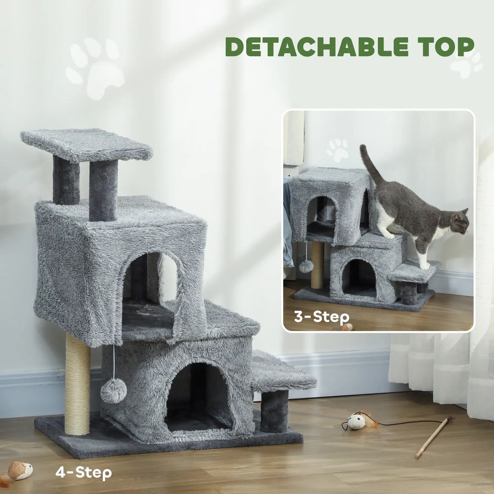 4-Step Pet Stairs, Adjustable Height, Scratching Posts, Hanging Ball, Grey Dog Stairs at Gallery Canada