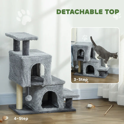 4-Step Pet Stairs, Adjustable Height, Scratching Posts, Hanging Ball, Grey Dog Stairs at Gallery Canada