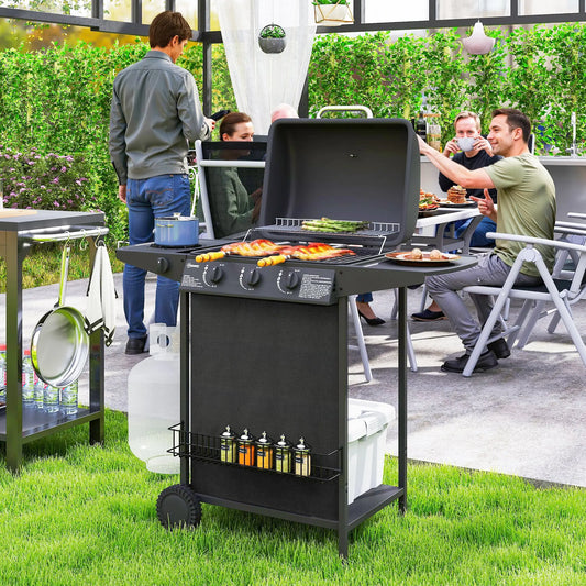 3+1 Burner Propane Gas BBQ Grill, Portable With Side Burner, Thermometer, Black Propane Gas Grills Black at Gallery Canada