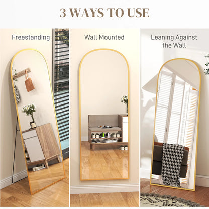 Arched Standing Mirror, 64" x 24", Full Length Mirror, Gold