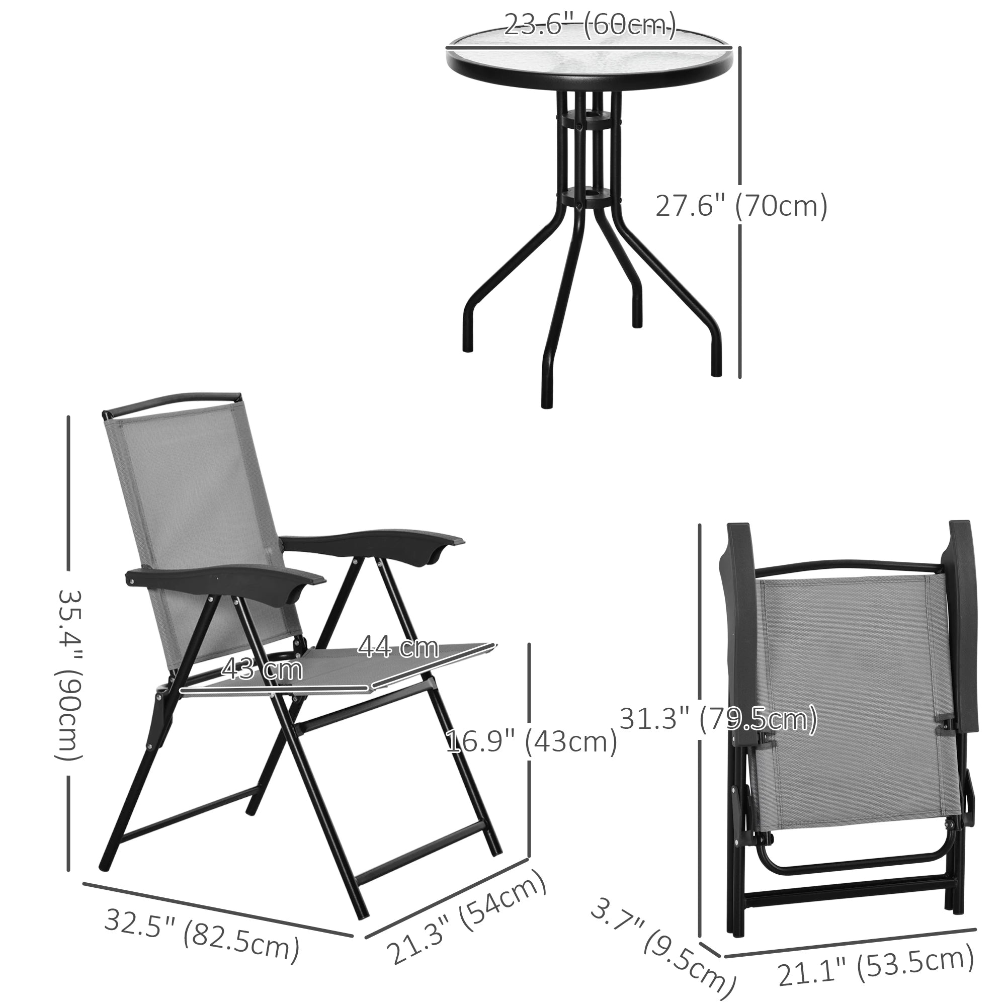 Folding Outdoor Bistro Set, Patio Table and Chairs, Round Dining Table, Grey Bistro Sets at Gallery Canada