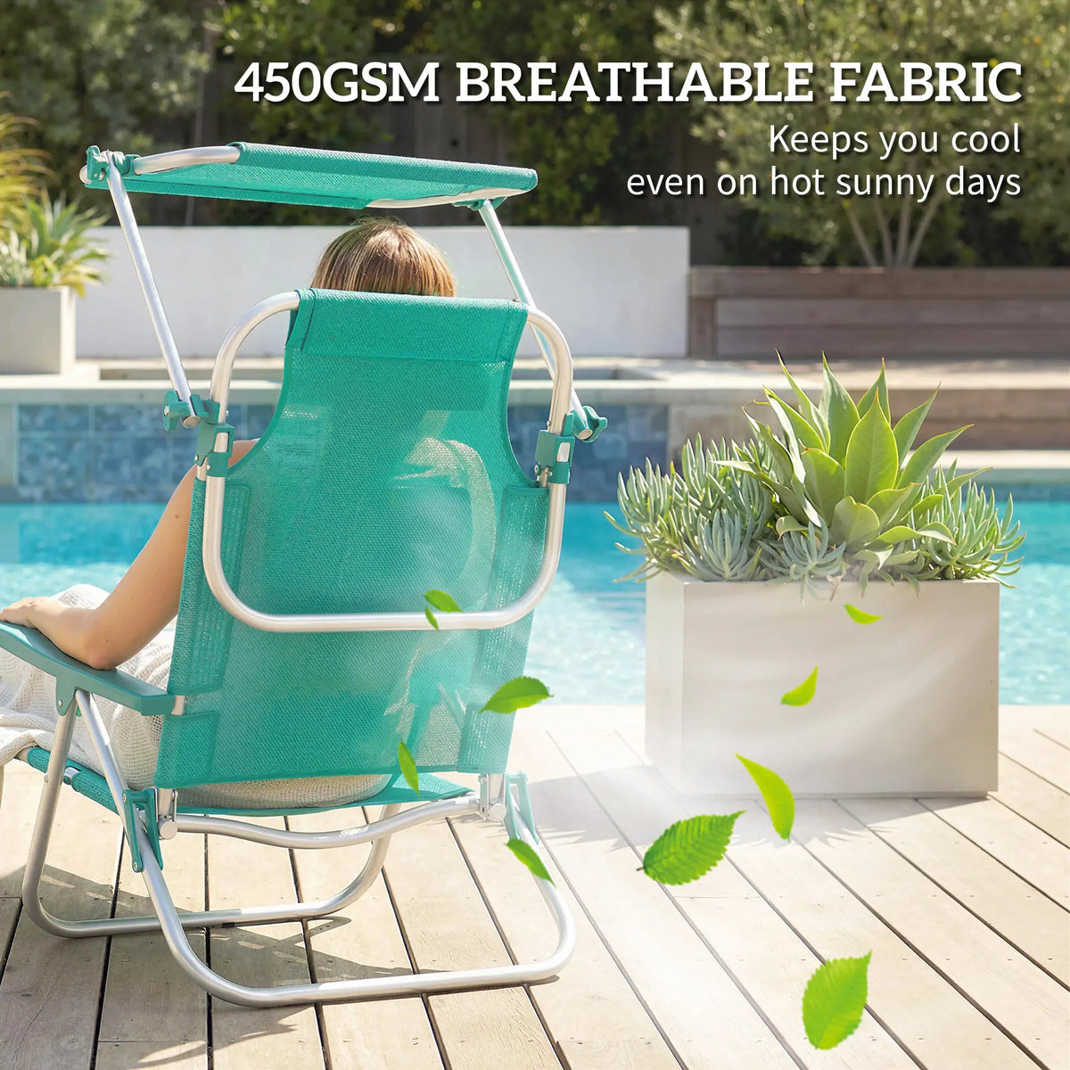 Folding Beach Chair, Adjustable Canopy, 6-Position Reclining, Turquoise Beach Accessories at Gallery Canada