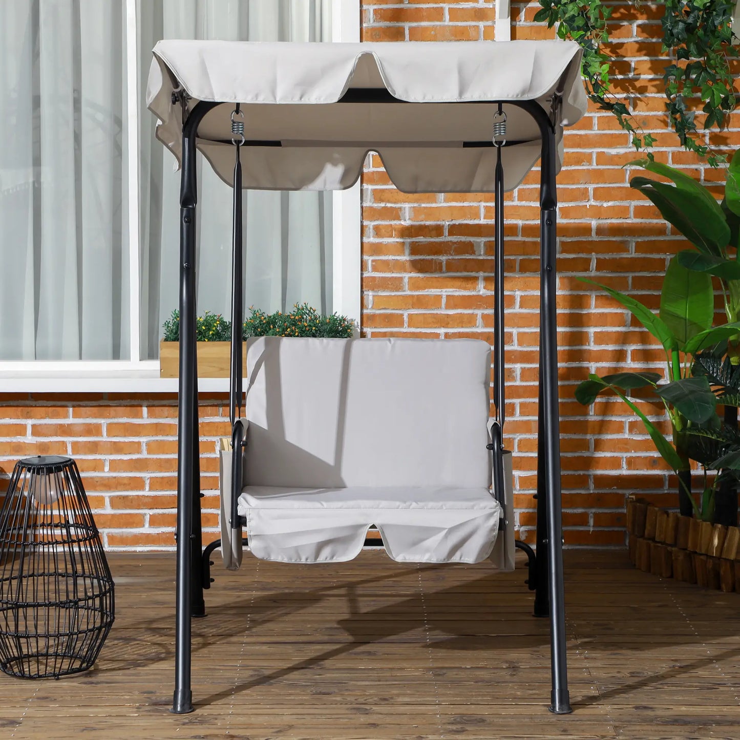 1-Seat Outdoor Porch Swing Patio Swing with Adjustable Canopy, Removable Seat and Back Cushion for Garden, Poolside Patio Swings with Stand at Gallery Canada