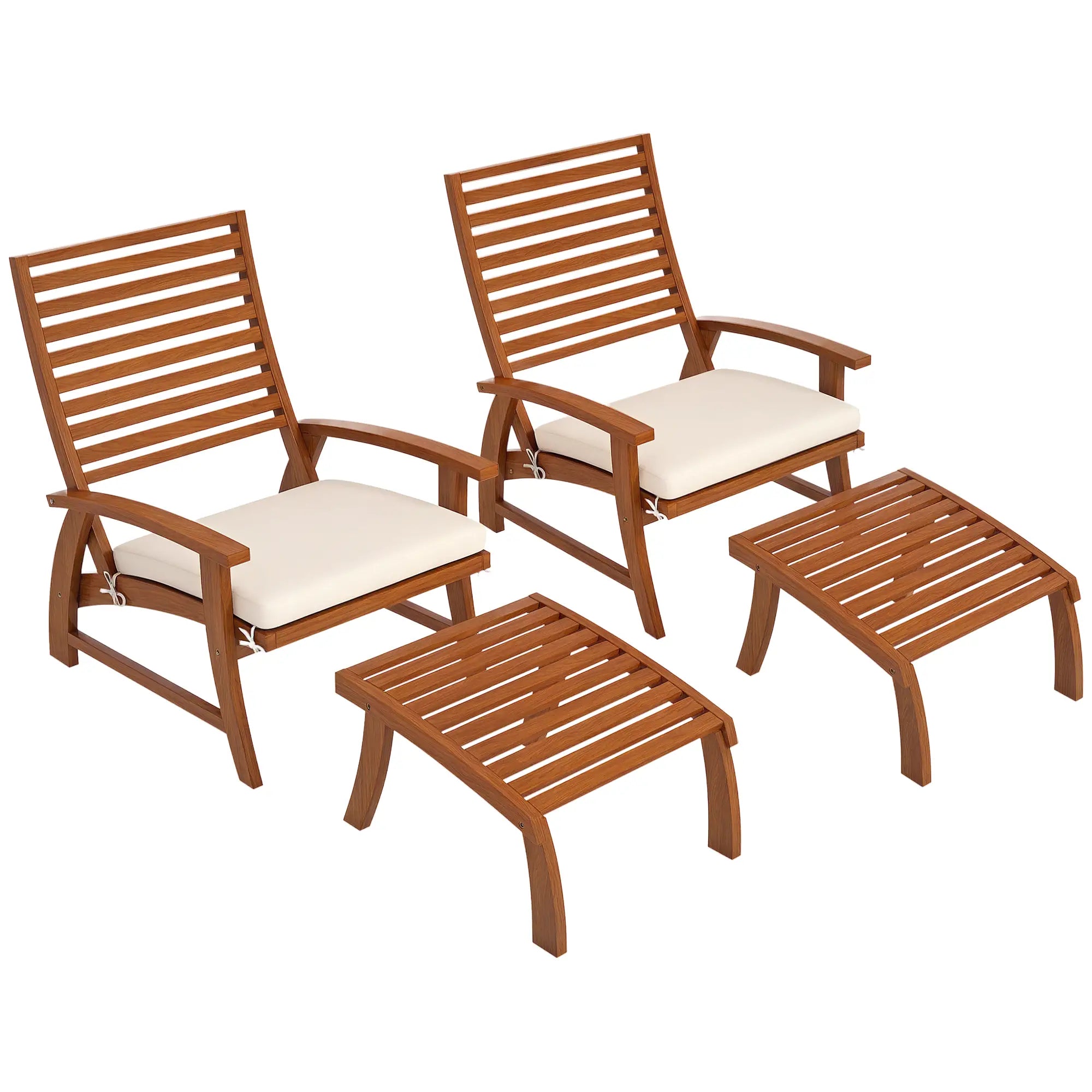 4 Acacia Wood Patio Set, Footstool, Seat Cushions, Cream White Patio Chairs at Gallery Canada