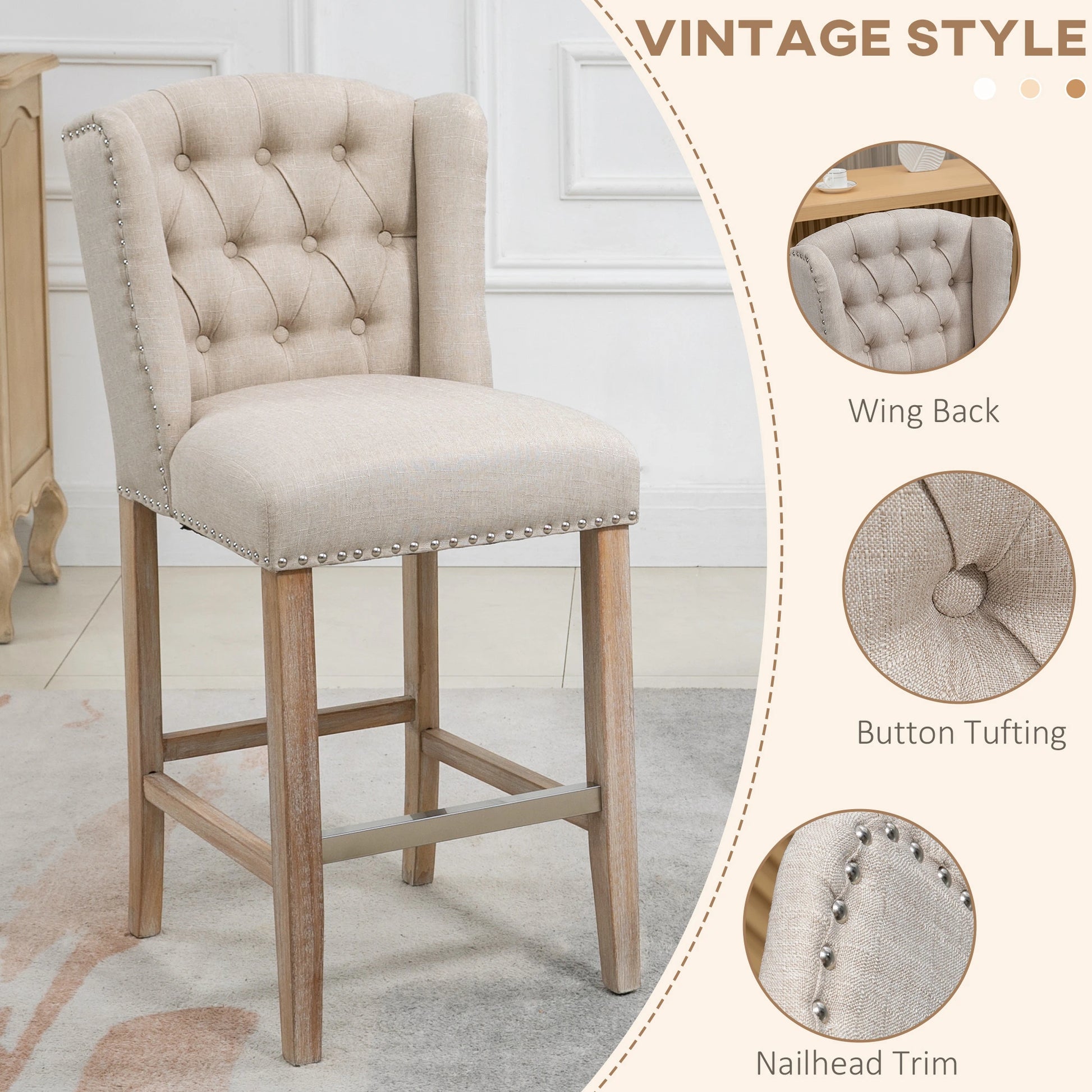 Counter Height Bar Stools Set of 2, Upholstered, Beige Bar Stools at Gallery Canada