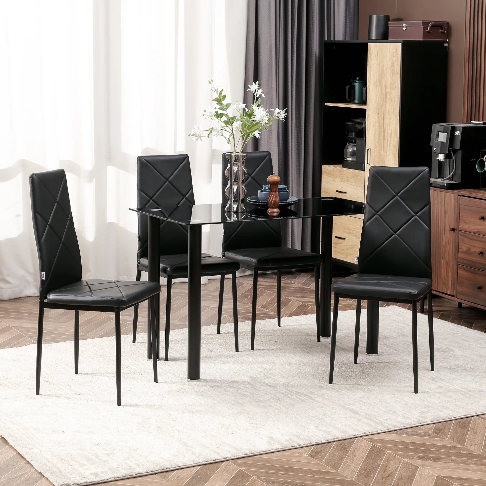 Dining Chairs Set of 4, Modern High Back, Faux Leather, Steel Legs, Black Bar Stools at Gallery Canada