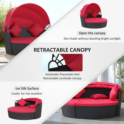 4-Piece Round Sofa Bed, Outdoor Daybed with Canopy, PE Rattan Wicker Lounge Chair Daybeds at Gallery Canada