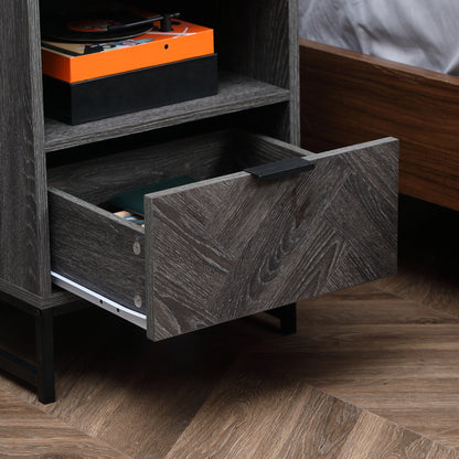 Modern Bedside Table with Drawer, Open Shelf, Dark Grey Bedside Tables at Gallery Canada