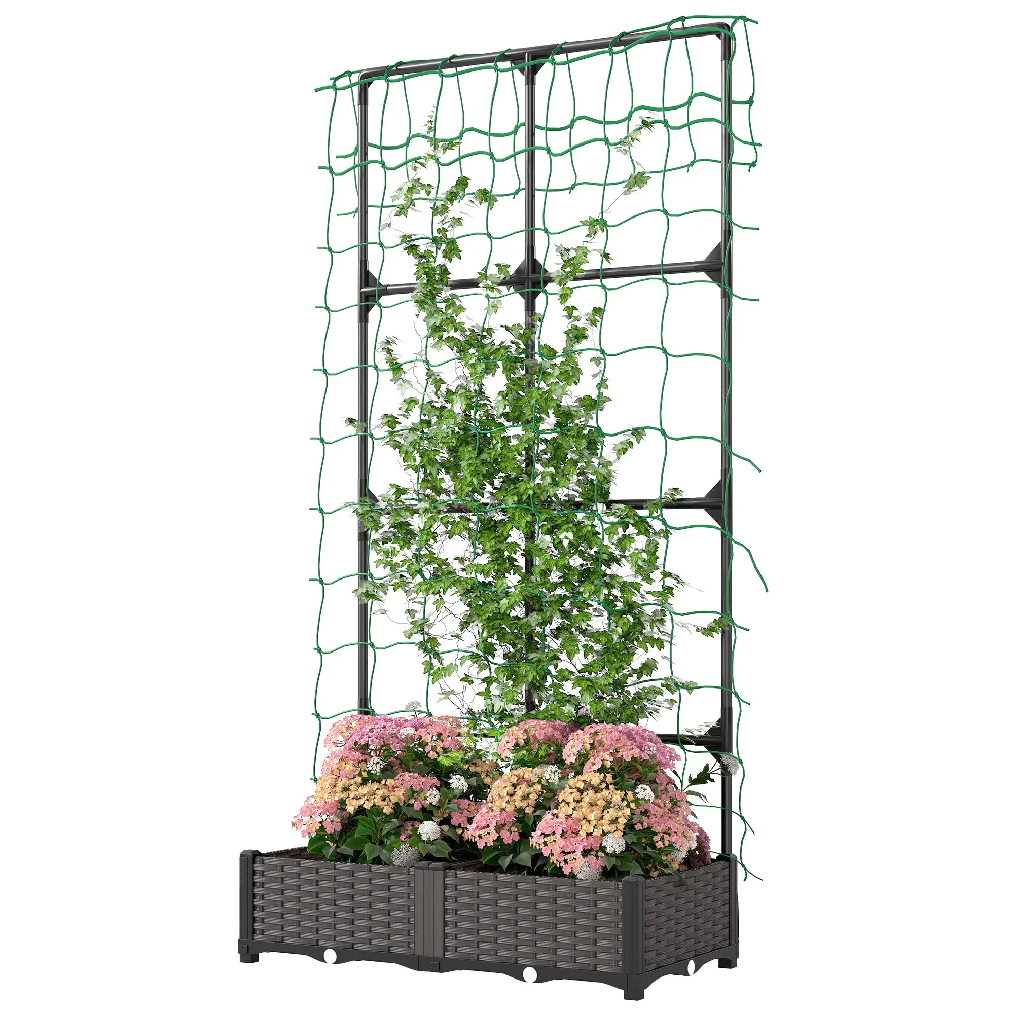 Plastic Planter Box With Trellis, Self-Watering Raised Garden Bed