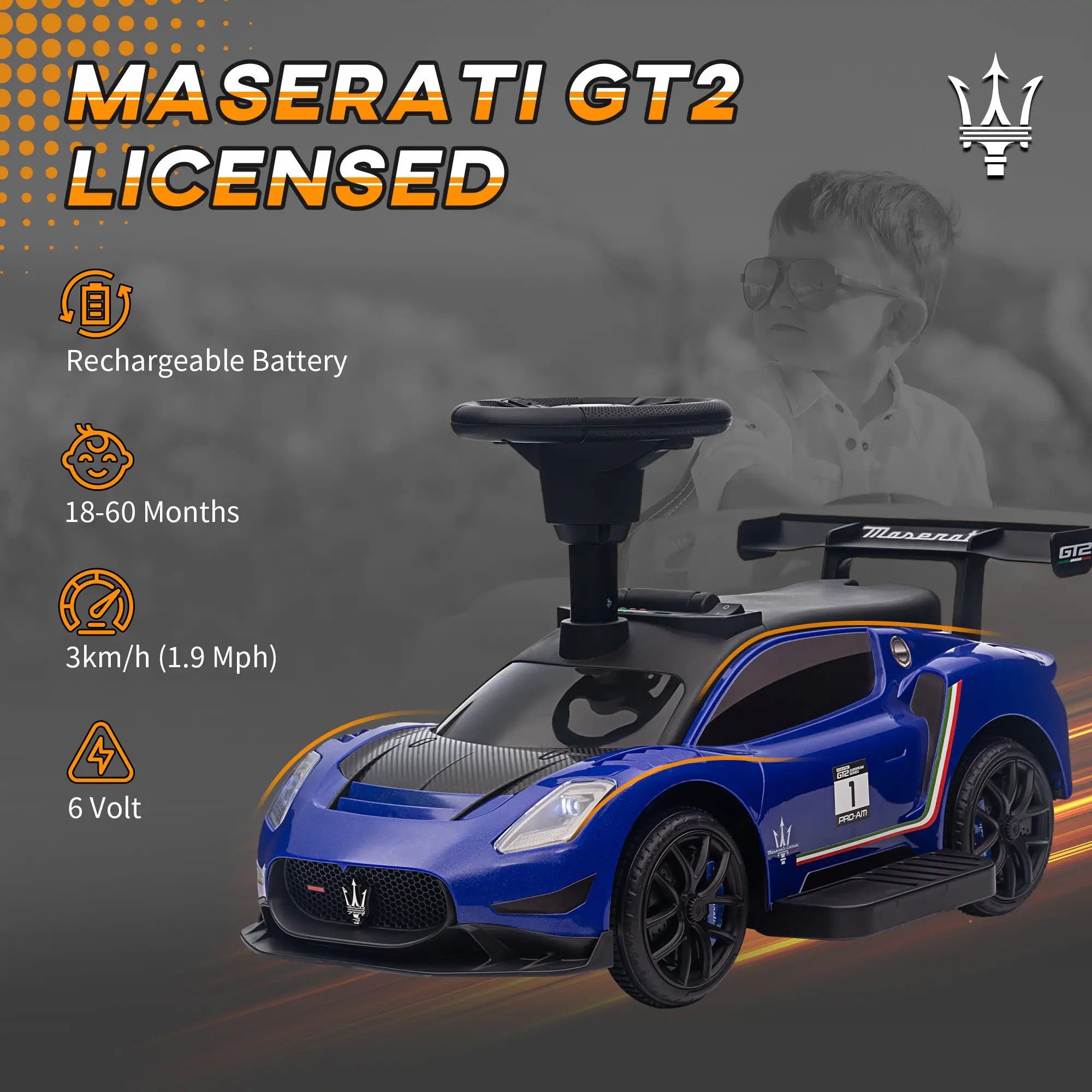 6V Maserati GT2 Electric Car for Kids, Blue Electric Toy Cars at Gallery Canada