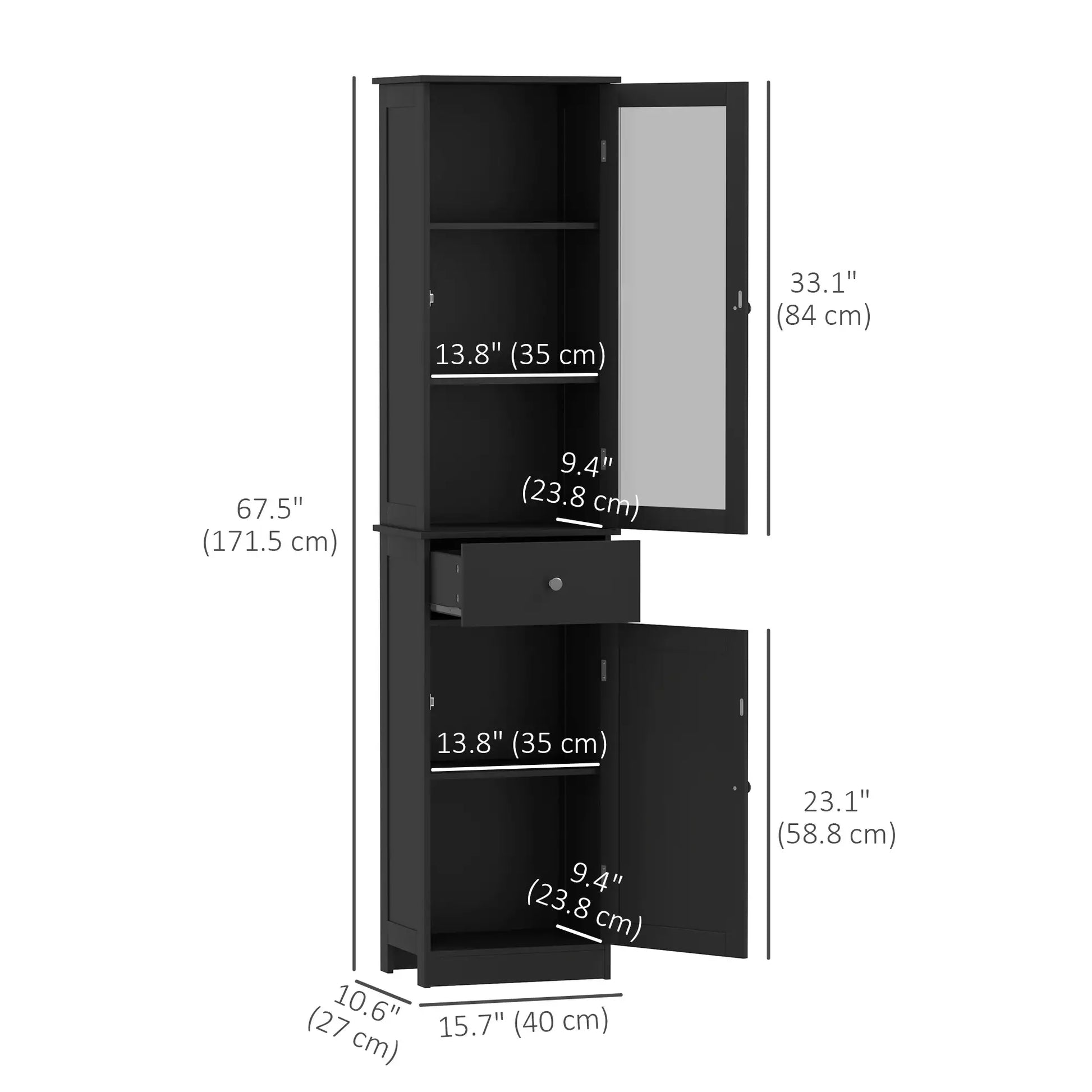Tall Bathroom Cabinet, 2 Doors, Adjustable Shelves, Black Bathroom Cabinets at Gallery Canada