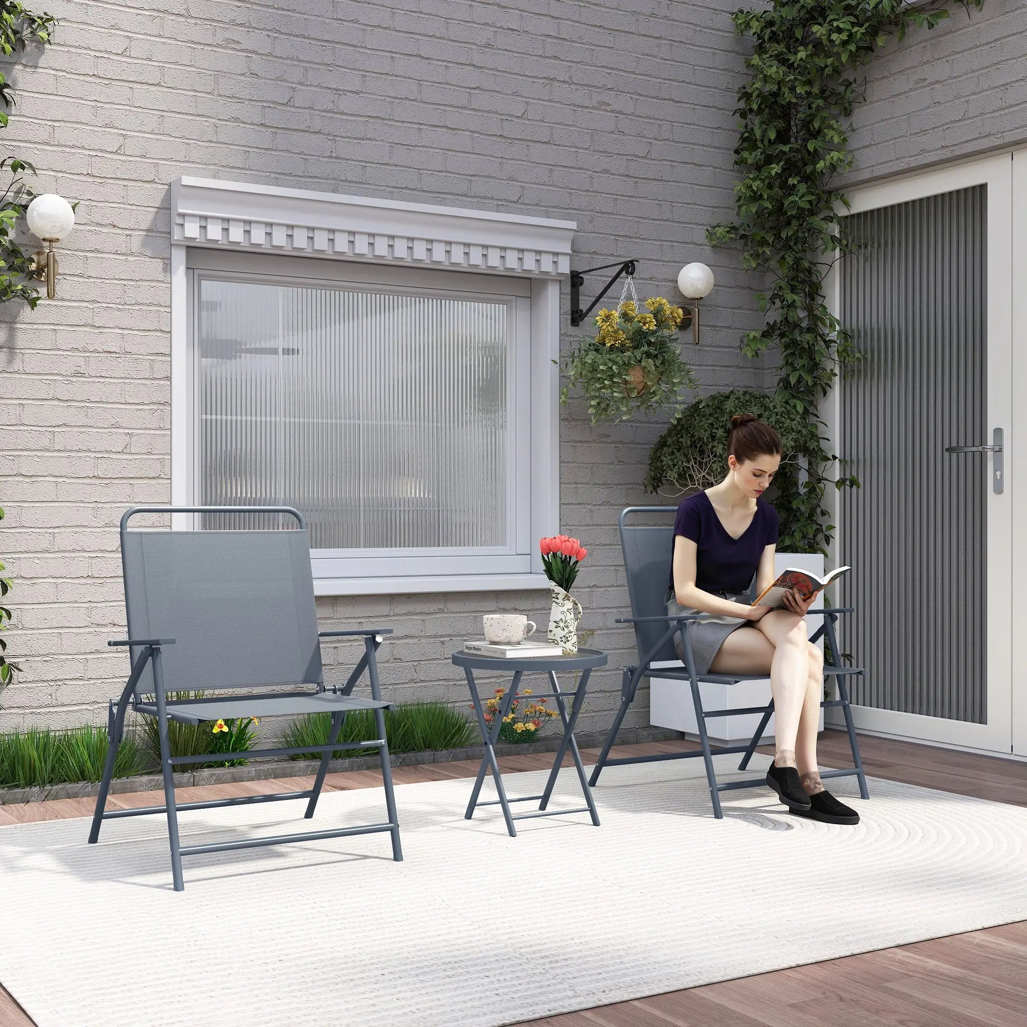 3 Pc Outdoor Bistro Set, Folding Patio Table and Chairs, Tempered Glass Tabletop Bistro Sets at Gallery Canada