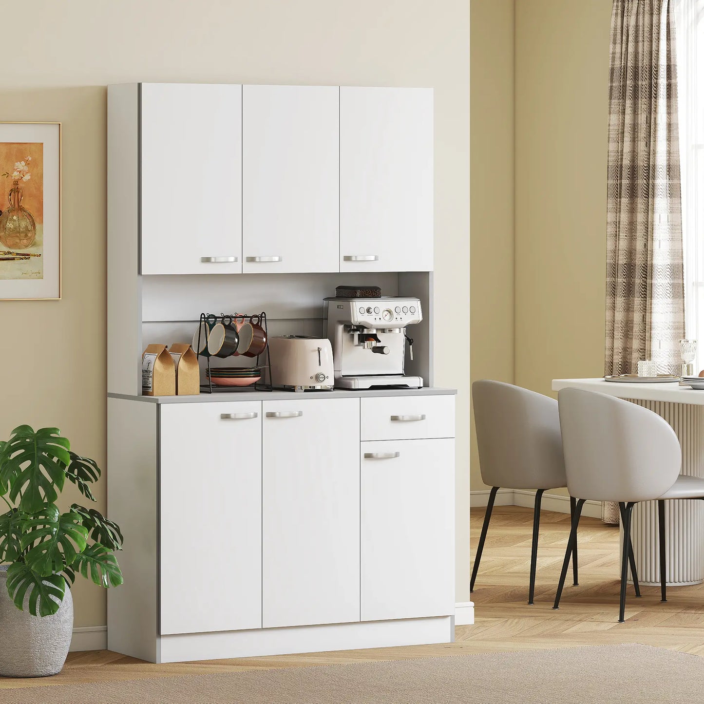 71" Modern Buffet Hutch, 3-Drawer, White Kitchen Pantry Cabinets at Gallery Canada