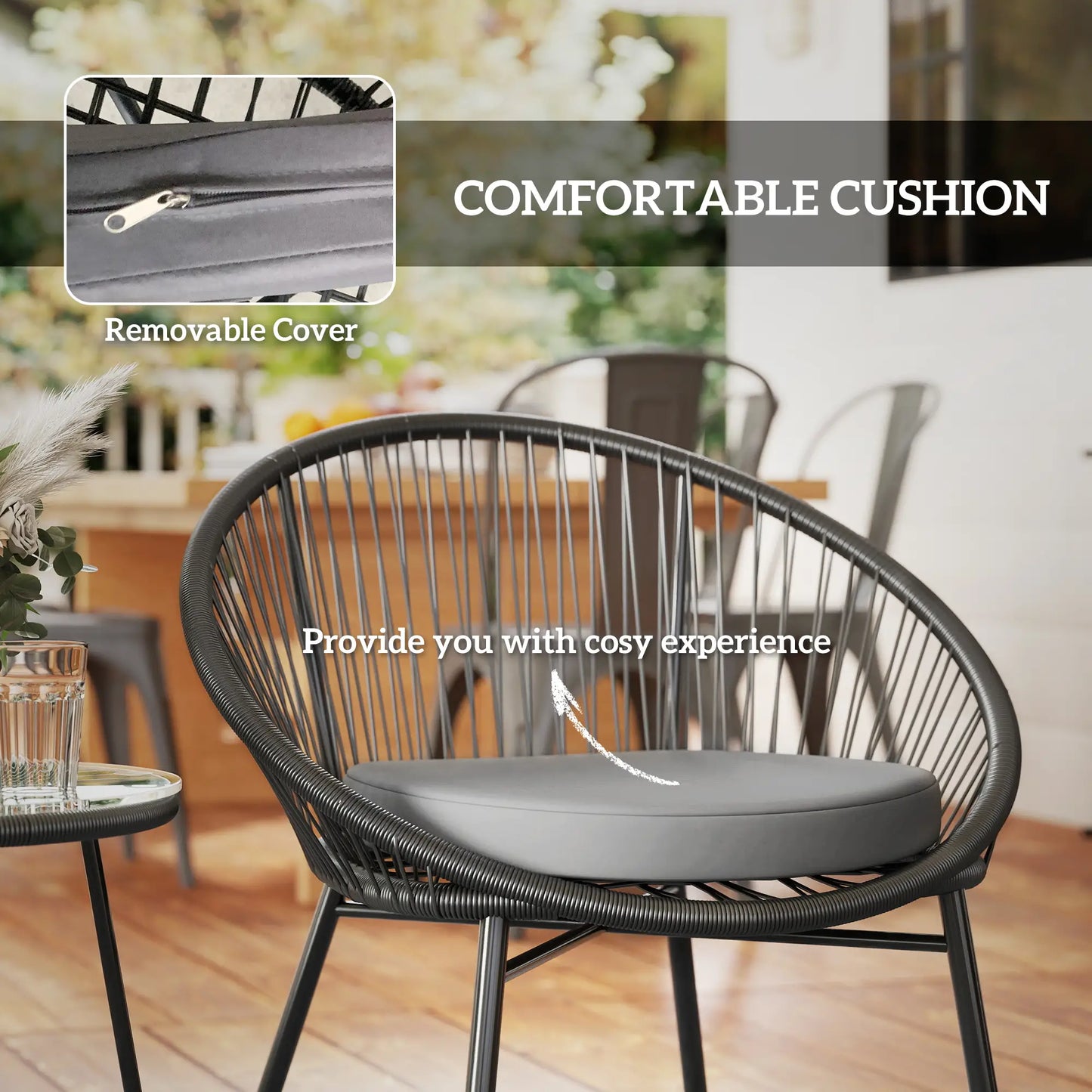 3-Piece Wicker Patio Set, Soft Cushions, Glass Tabletop, Black Bistro Sets at Gallery Canada