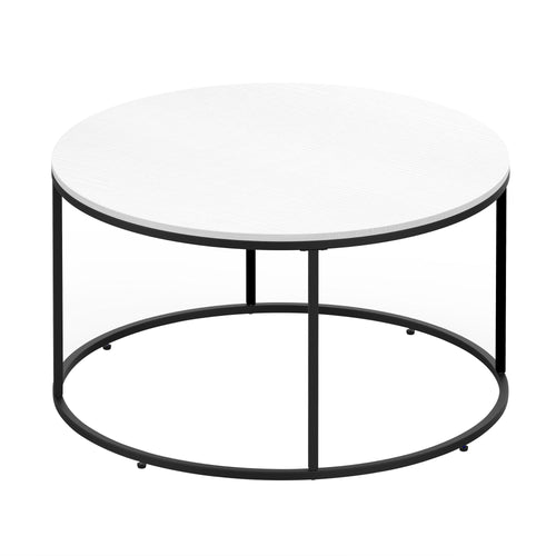 Round Coffee Table Sofa Side Table with a Modern Design, Black Metal Frame and Easy Maintenance, White