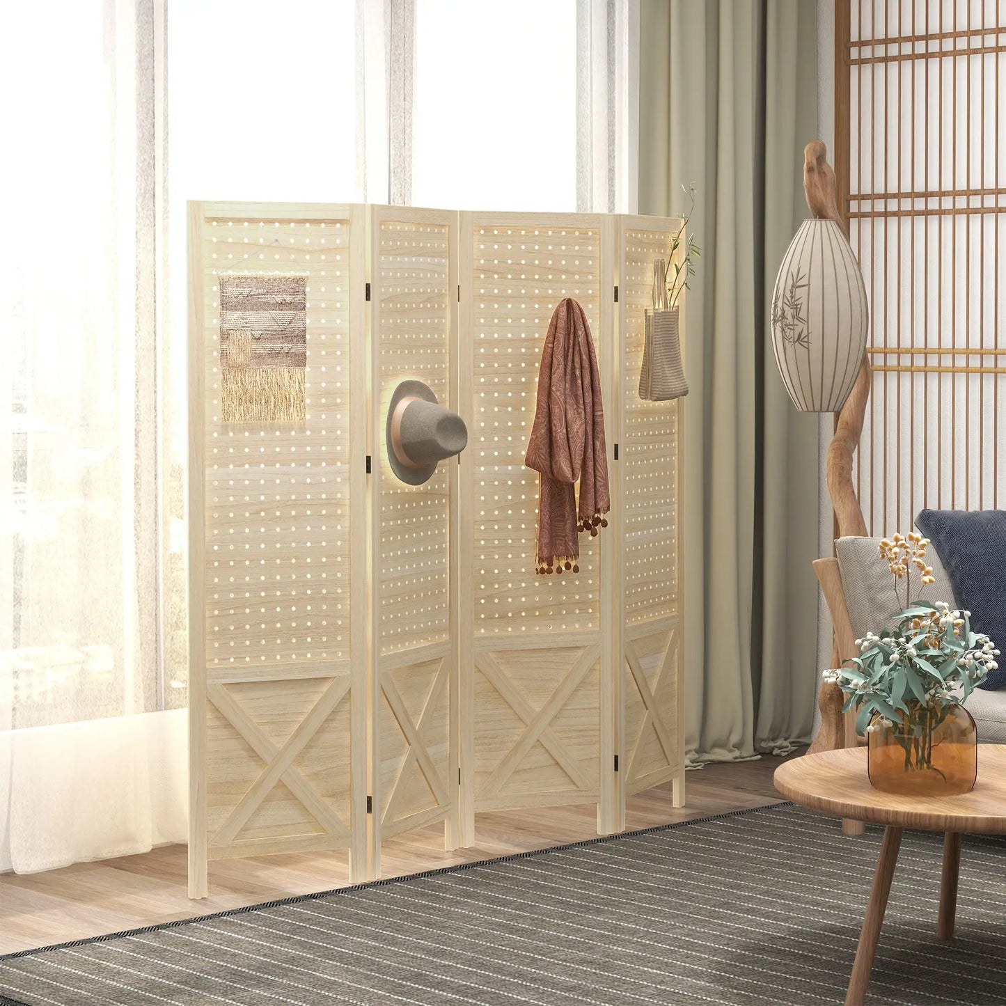 4.7' Wooden Room Divider, Folding Privacy Screen, Natural Room Dividers at Gallery Canada