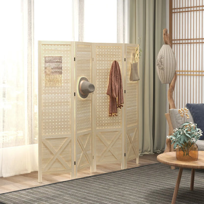 4.7' Wooden Room Divider, Folding Privacy Screen, Natural Room Dividers at Gallery Canada