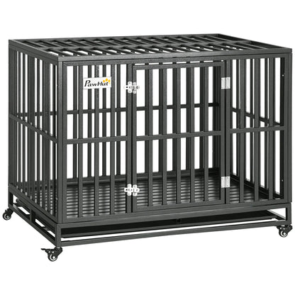 44 Heavy Duty Steel Dog Crate, Pet Cage with Wheels, Black Houses, Kennels & Pens Black at Gallery Canada