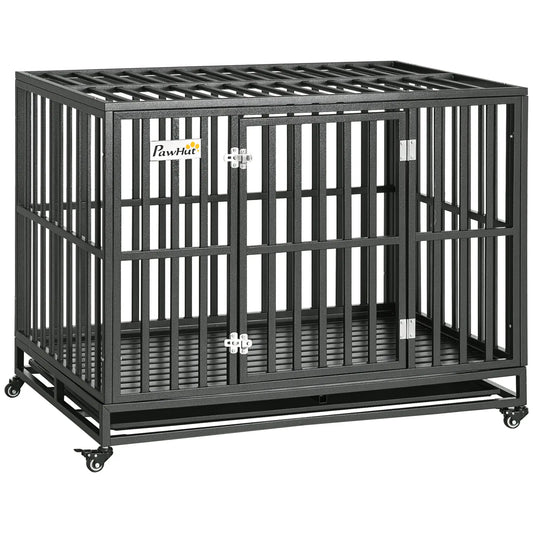 44 Heavy Duty Steel Dog Crate, Pet Cage with Wheels, Black Houses, Kennels & Pens Black at Gallery Canada
