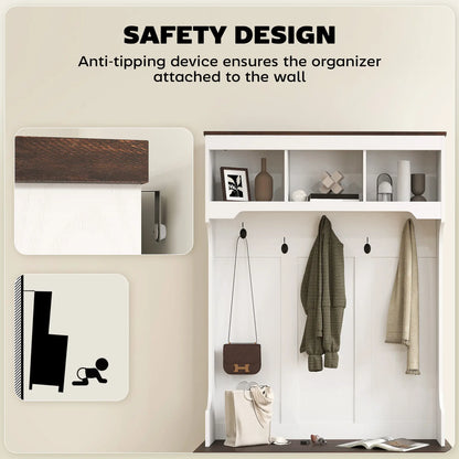 3-in-1 Hall Tree, Bench, Coat Rack with Shoe Storage, White Wood Grain, White Clothing Storage at Gallery Canada