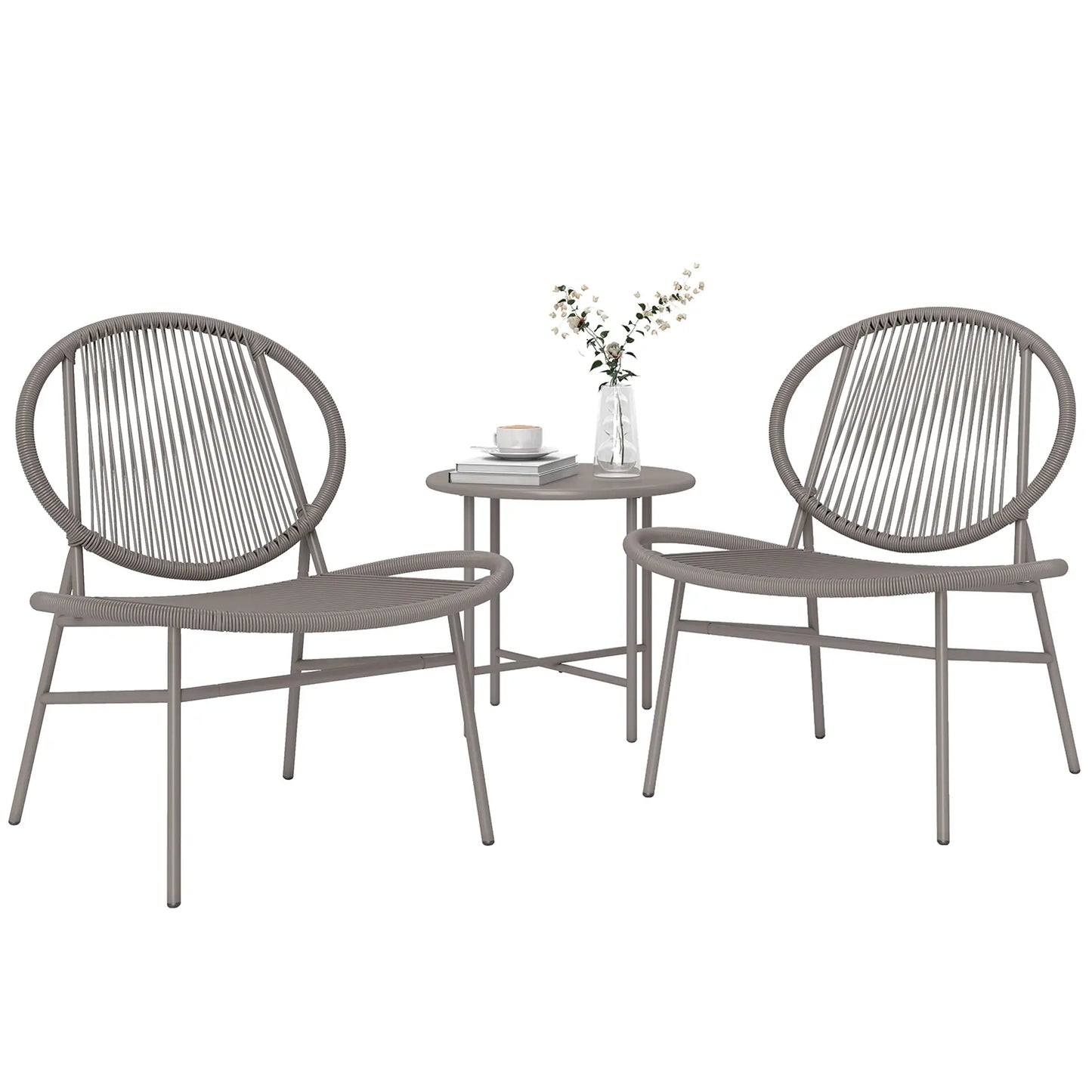 Rattan Bistro Set, 3 Piece Wicker Patio Furniture, Light Grey Bistro Sets Light Grey at Gallery Canada