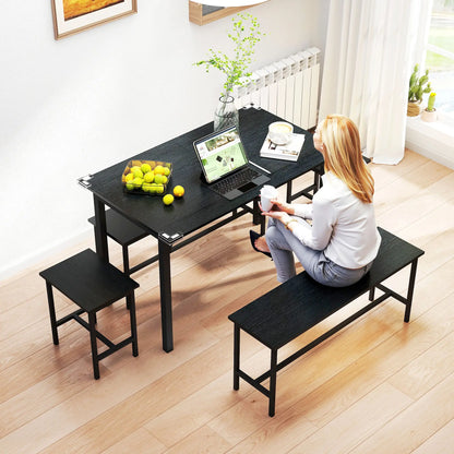 Extendable Dining Table Set, 5-Piece for 4-6 with 2 Benches and 2 Stools, Black Dining Table Sets at Gallery Canada